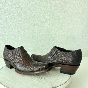 Rod Patrick Womens Western Boots Loafers Pull on Shoes 5C Brown Caiman Leather